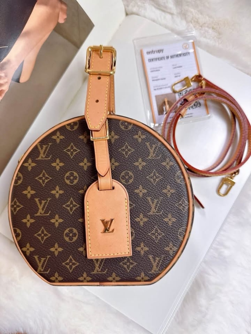 Louis Vuitton Brown Monogram Round Mini Trunk Bag with Vachetta Trim
